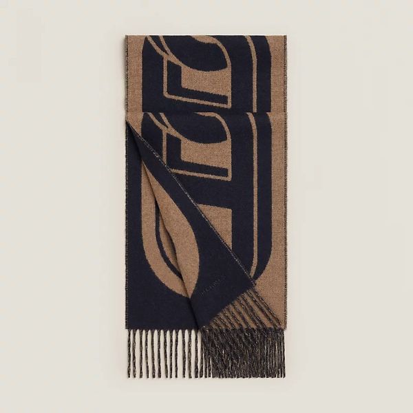 圖片 Hermes Maillons TGM 海軍藍x栗子色豬鼻羊絨圍巾