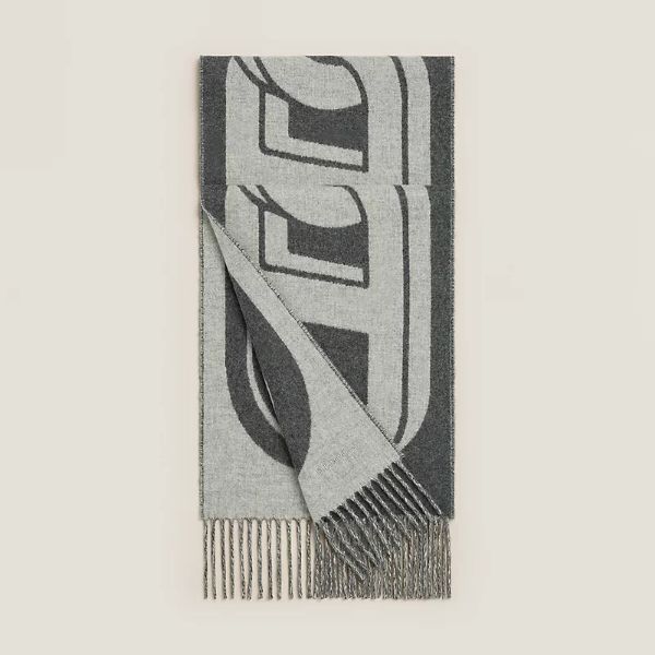 圖片 Hermes Maillons TGM 淺灰x法蘭絨豬鼻羊絨圍巾