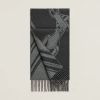 圖片 Hermes Sangles en Zig Zag 深灰x淺灰曲折鞍帶羊絨圍巾