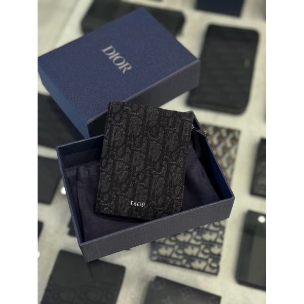 圖片 Dior 黑色刺繡老花設計 國外限定 對開拉鍊短夾