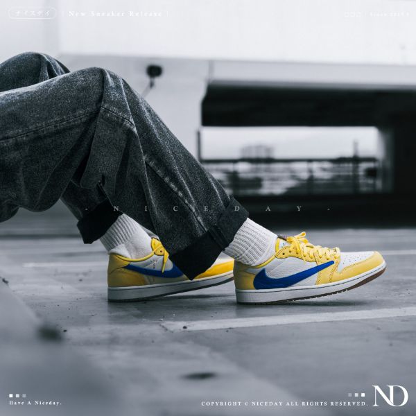 NICEDAY 部分現貨/代購 Travis Scott x Air Jordan 1 Low OG “Canary” 藍黃 藍倒鉤 男女尺寸  DZ4137-700