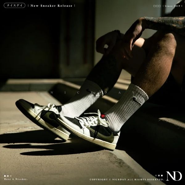 NICEDAY 部分現貨/代購 Jordan 1 X Travis Scott 橄欖綠 黑 一代 聯名 倒勾 女款 男女尺寸 DZ4137-106