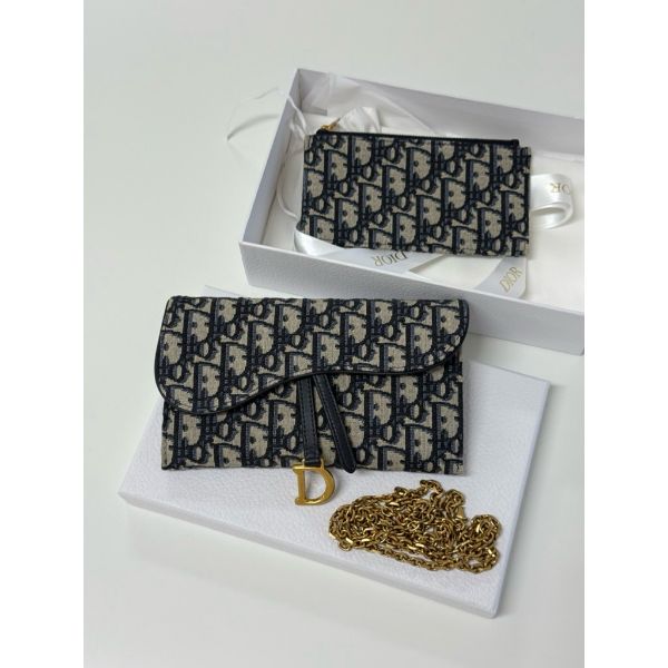 圖片 Dior Saddle 深藍老花 馬鞍 Woc 二合一 側背包 鏈帶包