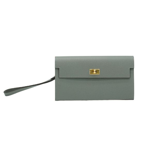 圖片 Hermes 展示品 Kelly Pocket Madame 小牛皮金釦長夾(OL積雲灰)