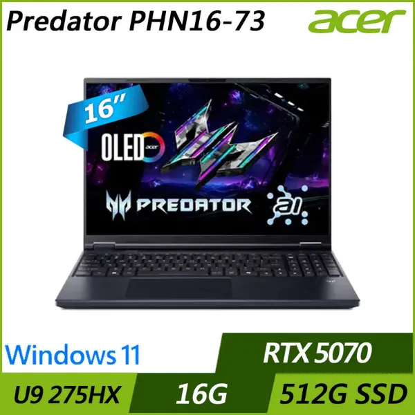 圖片 ⭐️ACER 宏碁Predator 16吋 AI電競筆電 黑(Ultra9 275HX/16G/512G/RTX5070-8G/WIN11/PHN16-73-92G5)⭐️