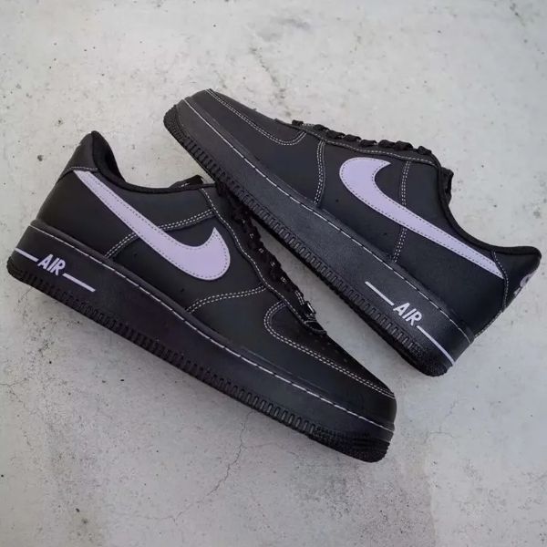 圖片 鞋教 預購 Nike Air Force 1'07 Low LV8 "Hydrangeas Black " 黑紫 紫羅蘭 縫線 HQ2037-001
