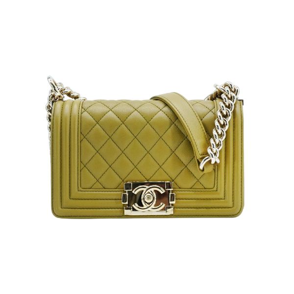 圖片 Chanel 展示品 Boy 菱格羊皮淡金釦掀蓋斜背包-20cm(A67085-芥末綠)