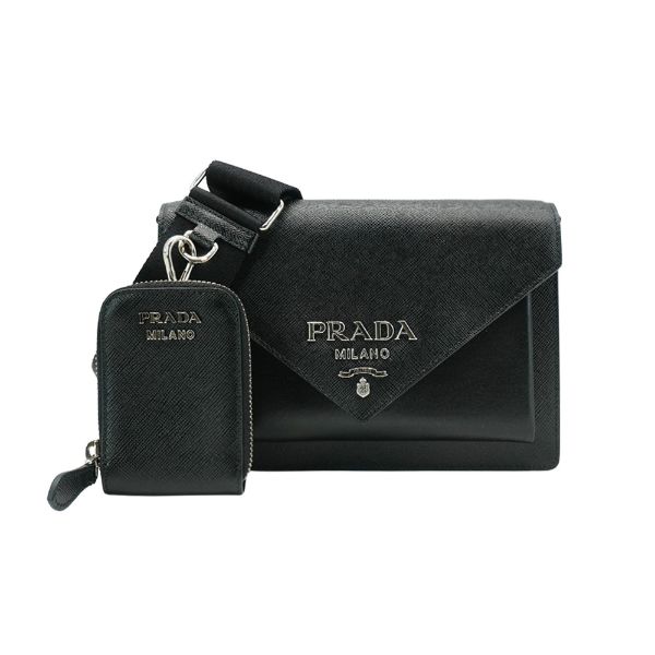 圖片 Prada 展示品 Saffiano 皮革磁吸斜背信封包(1BP020-黑)
