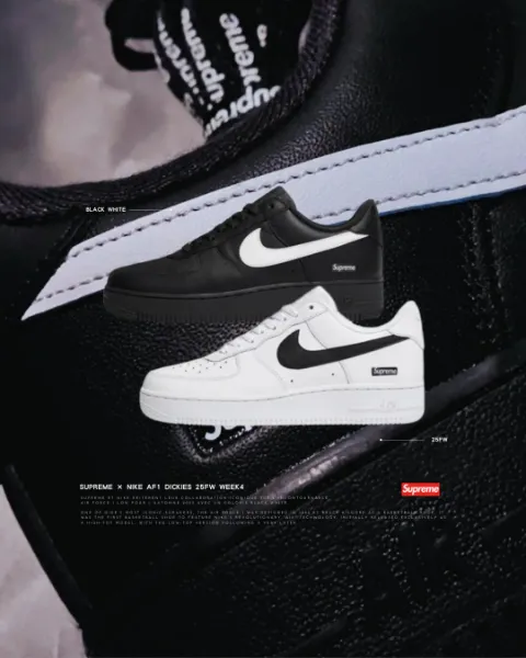 iSNEAKERS 現貨 Supreme x Nike Air Force 1 Low "Black/White" 黑 CU9225-002 白 CU9225-102