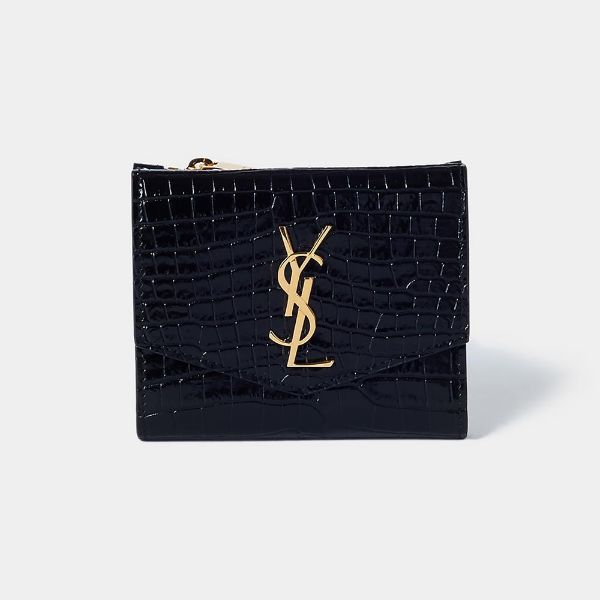 圖片 《現貨最低特價 》 SAINT LAURENT YSL 鱷魚皮壓紋亮面皮革小型錢包 