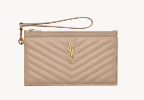 圖片 《現貨最低特價 》 SAINT LAURENT YSL Matelassé粒面壓紋皮革大型鈔票小袋 深米色