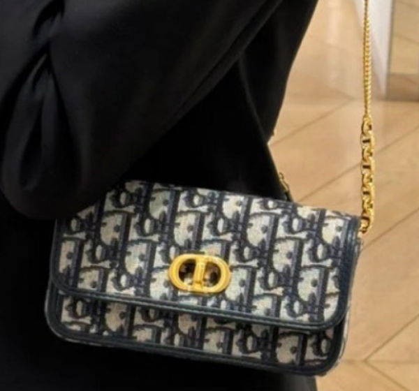 圖片 《現貨最低特價 》DIOR Miss Caro 附鏈帶小型手拿包 藍色 Dior Oblique 緹花