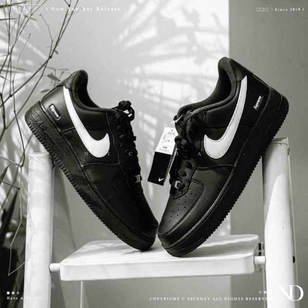 NICEDAY 代購 Supreme x Nike Air Force 1 Low 黑 白黑 小標 白勾 聯名 特殊色 CU9225-002