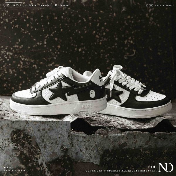 NICEDAY 代購 BAPE STA™ 復古 黑白 白黑 板鞋 猩猩 牛皮革 Force 男鞋 0ZXSHM191305O