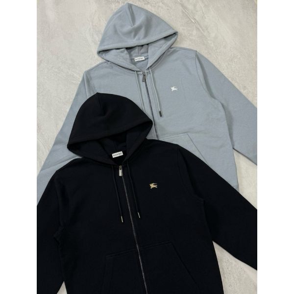 圖片 Bubrerry 胸口刺繡戰馬 搭配 背後大logo設計 黑色 灰藍色 連帽外套