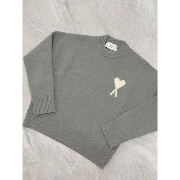 圖片 Ami 經典 灰白色愛心設計 羊毛 毛衣