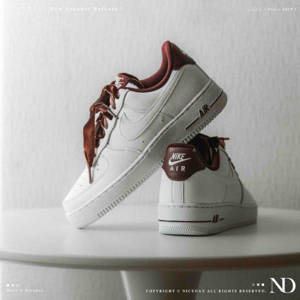 NICEDAY 現貨 Nike Air Force 1 '07 白 酒紅 復古 天鵝絨 鞋帶 經典 皮革 休閒鞋 HV4403-600