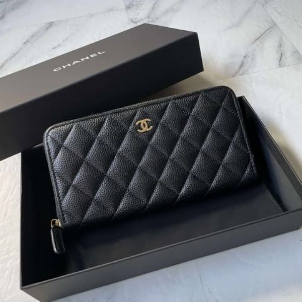 圖片 Chanel 黑金荔枝經典拉鍊長夾