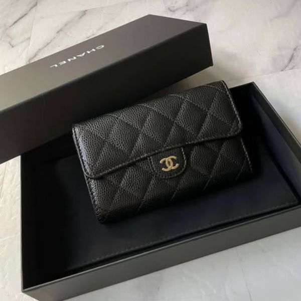 圖片 Chanel 黑金荔枝經典三折中夾