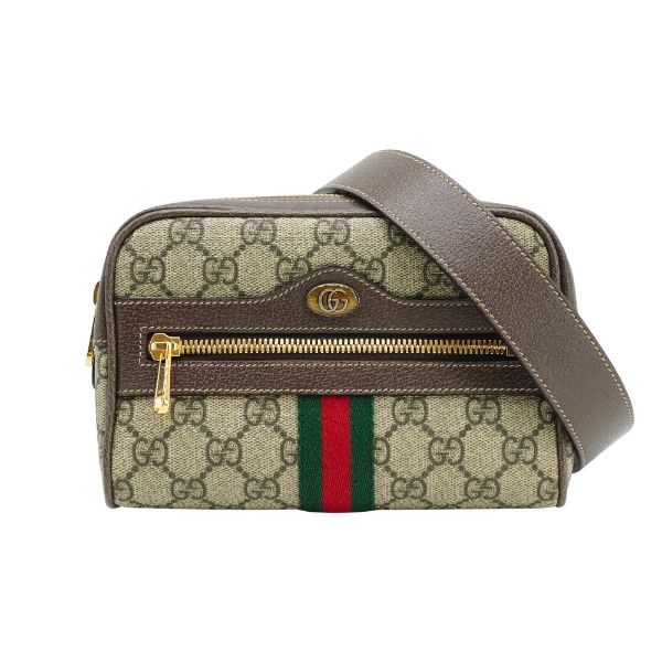 圖片 Gucci Ophidia GG Supreme帆布皮革飾邊腰包-95cm(517076-烏木)