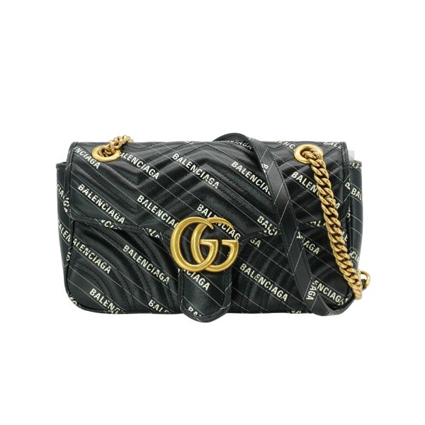圖片 Gucci x Balenciaga 聯名款 絎縫牛皮仿舊金釦肩背斜背包-26cm(443497-黑)