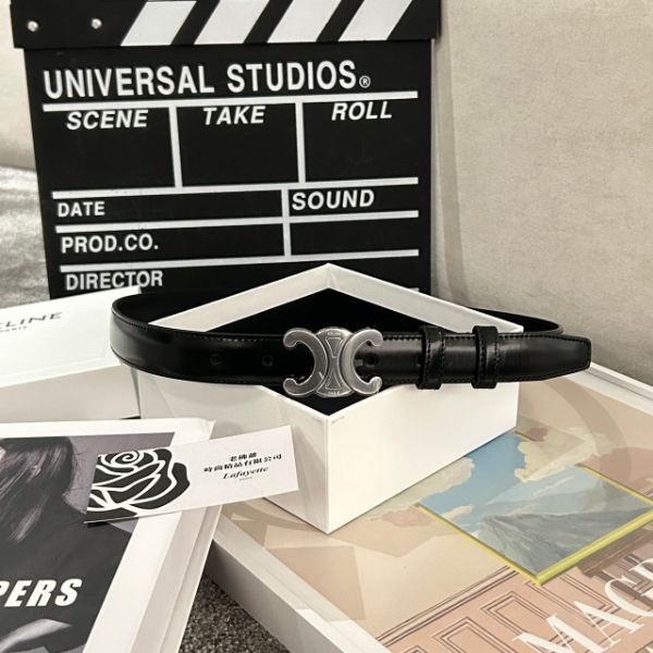 圖片 CELINE 凱旋平滑小牛皮2.5CM 銀頭皮帶