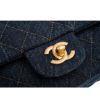 圖片 CHANEL 限量款MINI COCO縫線格紋丹寧牛仔布金屬CC LOGO鍊帶/斜背包 (深藍)