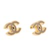 圖片 CHANEL 香奈兒 新款雙C LOGO 琺瑯寬版金邊穿式耳環 (灰色)