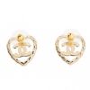 圖片 CHANEL 香奈兒 新款縷空格紋愛心CC LOGO水鑽貼耳針式耳環 (淡金)