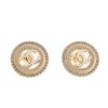 圖片  CHANEL 新款金色圓形水鑽雙C LOGO穿式耳環