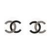 圖片 CHANEL 新款雙色雙C LOGO水鑽琺瑯穿式耳環 (黑/銀)