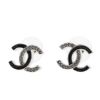 圖片 CHANEL 新款雙色雙C LOGO水鑽琺瑯穿式耳環 (黑/銀)