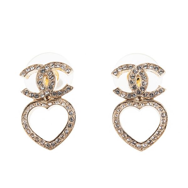圖片 CHANEL 新款雙C LOGO 愛心水鑽穿式耳環 (金色)