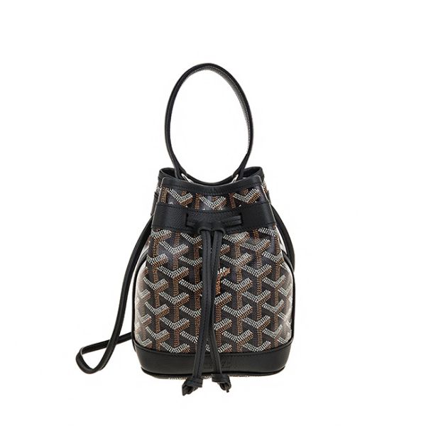 圖片 GOYARD 經典Y字老花LOGO防水帆布Mini Petit Flot 手提/斜背水桶包 (黑色)