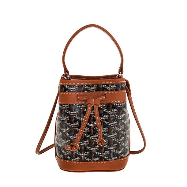 圖片 GOYARD 經典Y字老花LOGO防水帆布Mini Petit Flot 手提/斜背水桶包 (棕色)