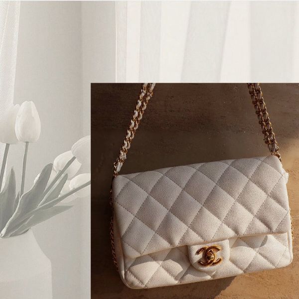 圖片 (芯片款GHK3U5T3)8.8成新/chanel 白荔枝牛皮雙練 