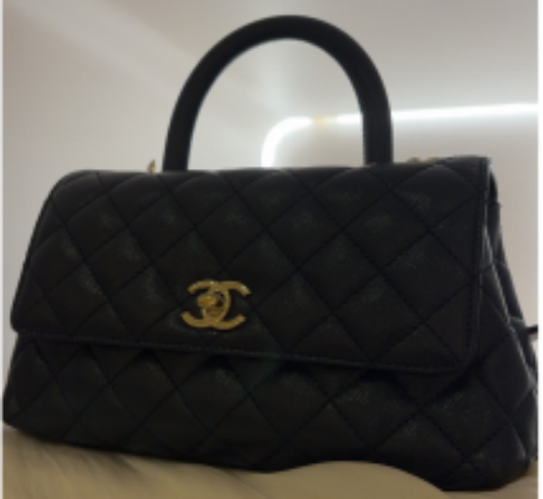 圖片 (卡片款)9.5新/A92990/Chanel cocohandle海軍藍荔枝牛皮金鍊肩背