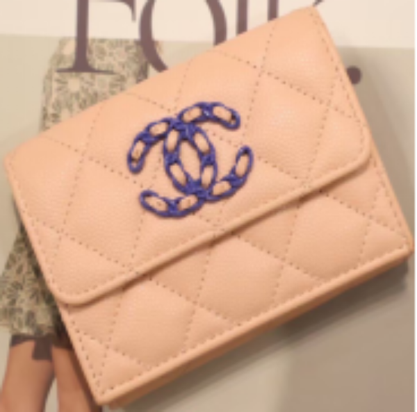 圖片 (芯片款) 9.5新/AP3711-CHANEL藍鍊雙C短夾