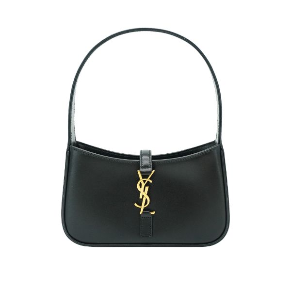 圖片 YSL LE 5 A 7 滑面牛皮金logo迷你腋下包(710318-黑)