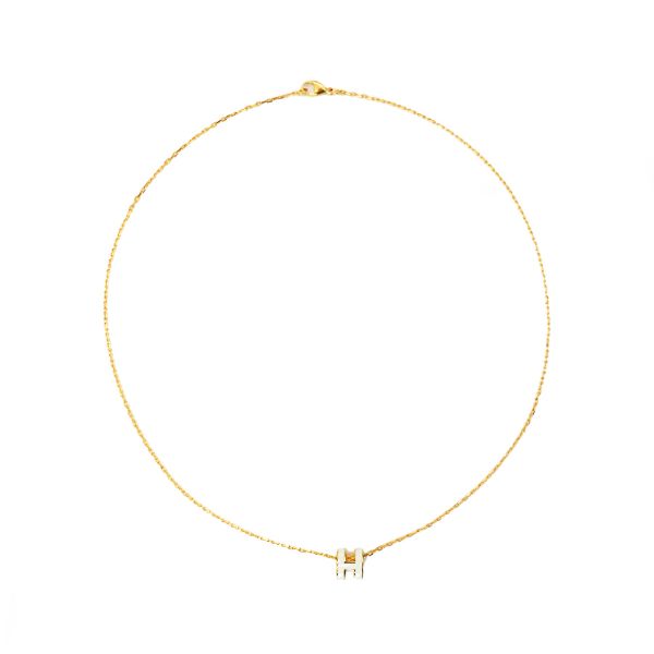 圖片 Hermes Mini Pop H 立體橢圓簍空項鍊(白/金)