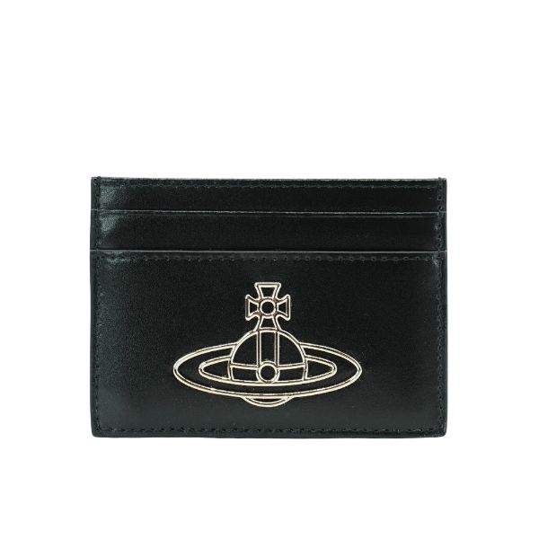 圖片 Vivienne Westwood 小牛皮銀土星logo四卡卡夾(黑)