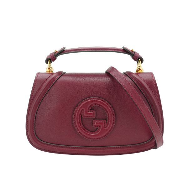 圖片 Gucci 展示品 Blondie 光滑皮革手提斜背包(815714-酒紅)