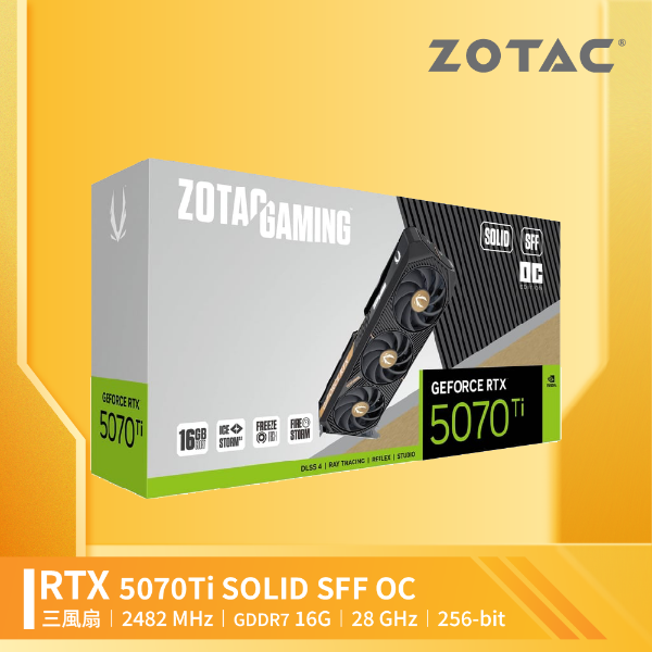 圖片 ZOTAC 獨立顯示卡｜ZOTAC GAMING GeForce RTX 5070 Ti SOLID SFF OC超頻版