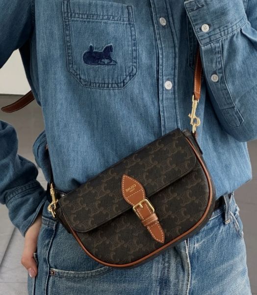 圖片 《我最便宜!全新正品》Celine FOLCO標誌印花及牛皮革肩揹袋 (附有兩條背帶)