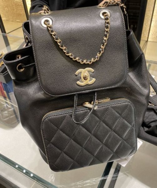 圖片 Chanel A93748 affinity Backpack 荔枝紋後背包 黑金鍊