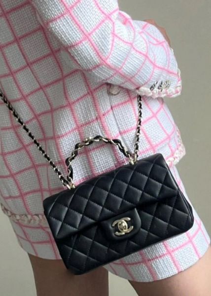 圖片 CHANEL 香奈兒 23k AS2431 金飾皮穿鏈手柄mini cf 黑金