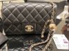 圖片 CHANEL 25K AS1787 香檳金球 大 mini 黑 鍊帶肩背包