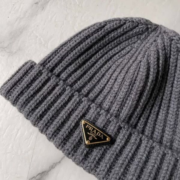 圖片 Prada 灰色帶藍調針織三角標毛帽