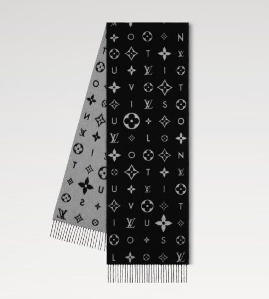 圖片 《現貨最低特價 》Louis Vuitton LV Reykjavik  100%山羊絨 雙面 圍巾(黑x灰 )