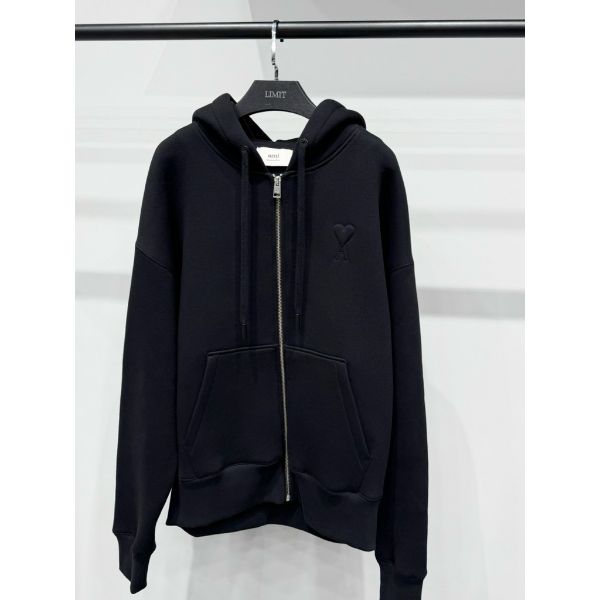 圖片 Ami 經典款式 厚款 浮雕愛心黑色 連帽外套